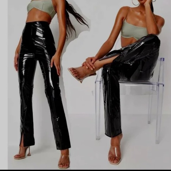 Missguided Black Vinyl Trousers - Picture 1 of 5